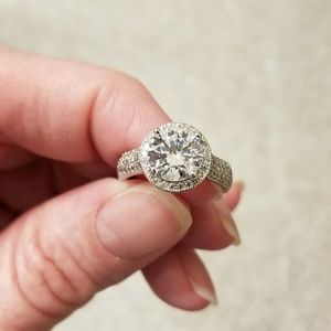 Halo CZ and Sterling Silver Ring Size 6